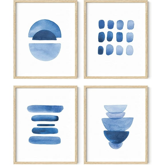 HAUS AND HUES Blue Wall Art Set of 4 - Navy Blue Wall Art, Navy Wall Decor, Geometric Wall Art, Navy Blue Wall Decor, Geometric Wall Decor, Abstract Wall Art With Frame, (Framed Beige, 16x20)