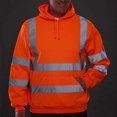 thumbnail image 2 of Men's Solid Color Reflective Hooded Sweatshirt Long Sleeve Sweater Top Loose Road Work High Visibility Pullover (Orange,XL), 2 of 4