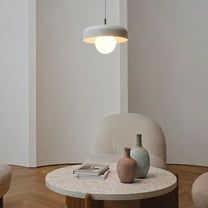 Globe Electric Jackie 1-Light Matte White Pendant with Matte Brass Accents and White Cloth Cord, 60403