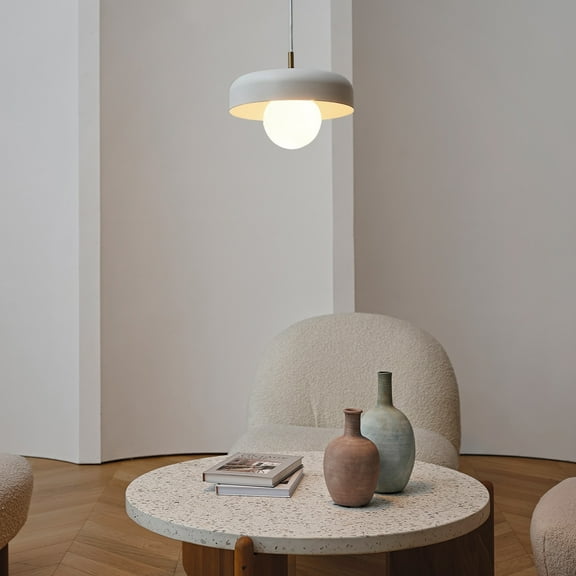 Globe Electric Jackie 1-Light Matte White Pendant with Matte Brass Accents and White Cloth Cord, 60403