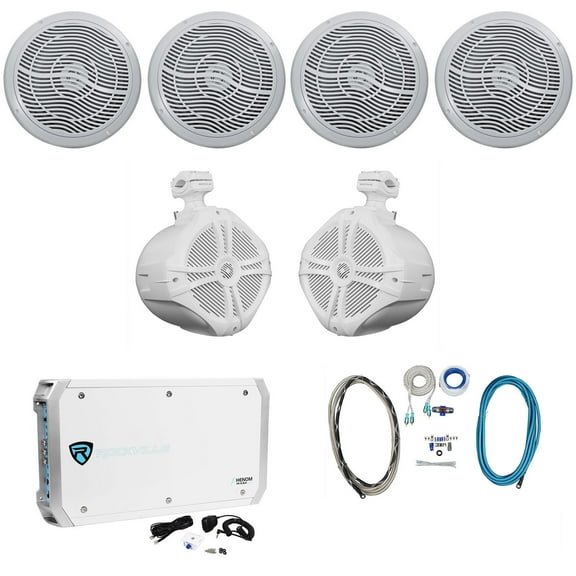 4 Rockville RMC80W 8" 1600w Marine Boat Speakers 8" Wakeboards 6-Ch Amp Wire Kit