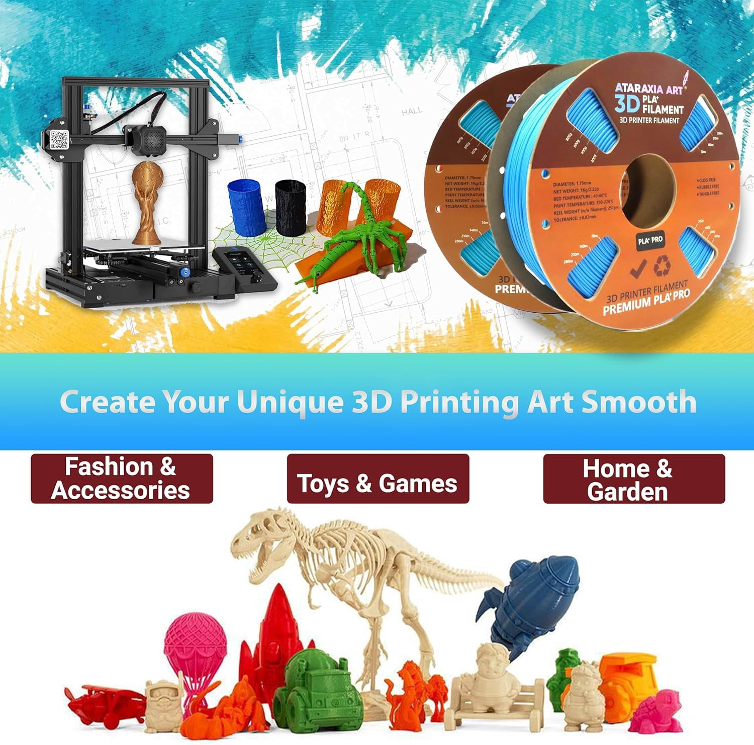 Comet filament 1.75mm, 3D printer filament, 1kg/2.2lb neatly wound spool, dimensional accuracy +/-0.03mm, comes with filament storage bag, suitable for most 3D printers, Comet 1.75mm