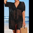 thumbnail image 4 of Vestido de Crochet con Botones y Abertura Lateral para Mujer, Traje de Baño con Bolsillos Negro M, 4 of 9