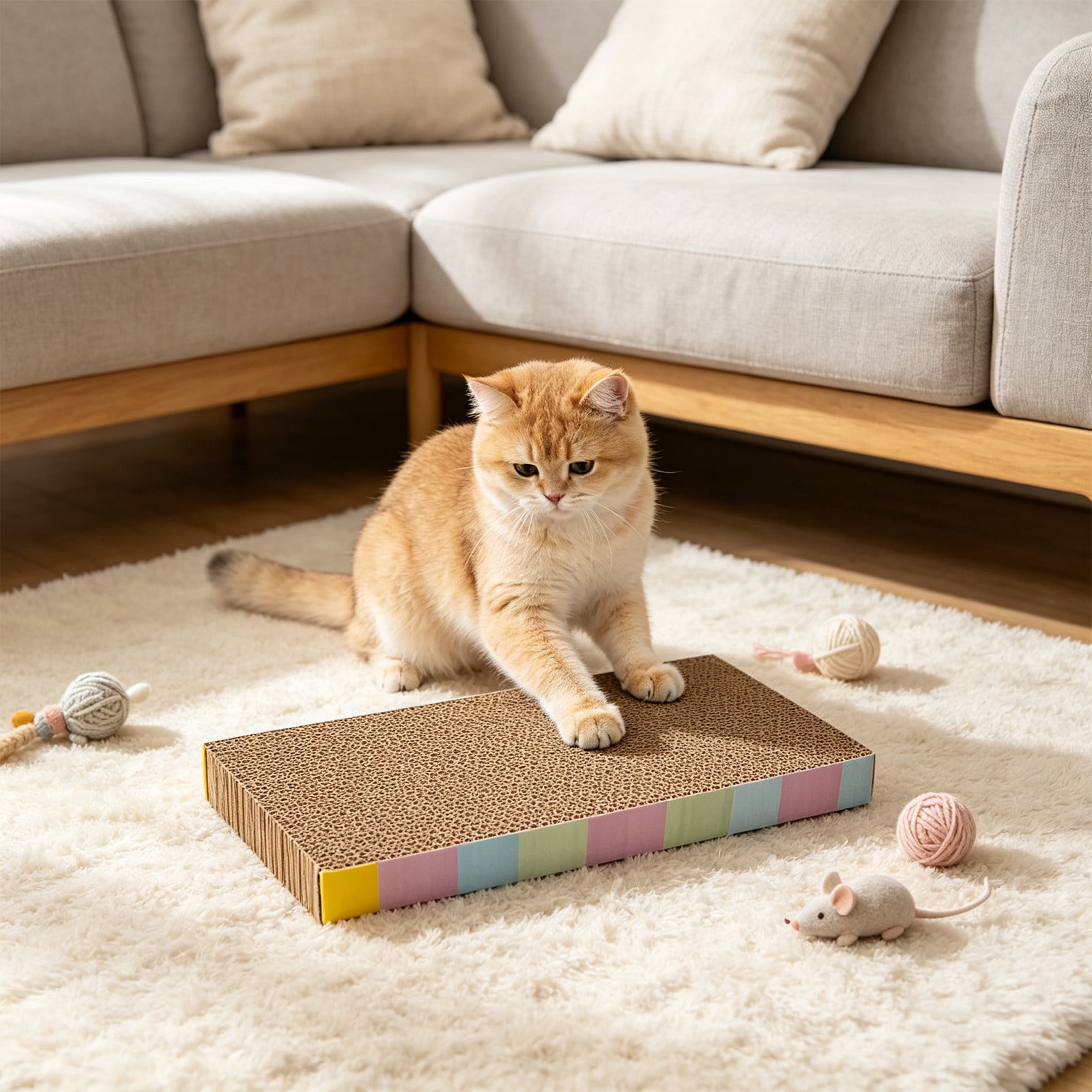Wave Shaped Cat Scratcher Pad Corrugated Cardboard Material Curved Contour Surface Wear‑Resistant Texture Ergonomic Layout For Indoor Cat Nail Sharpening And Resting Use
