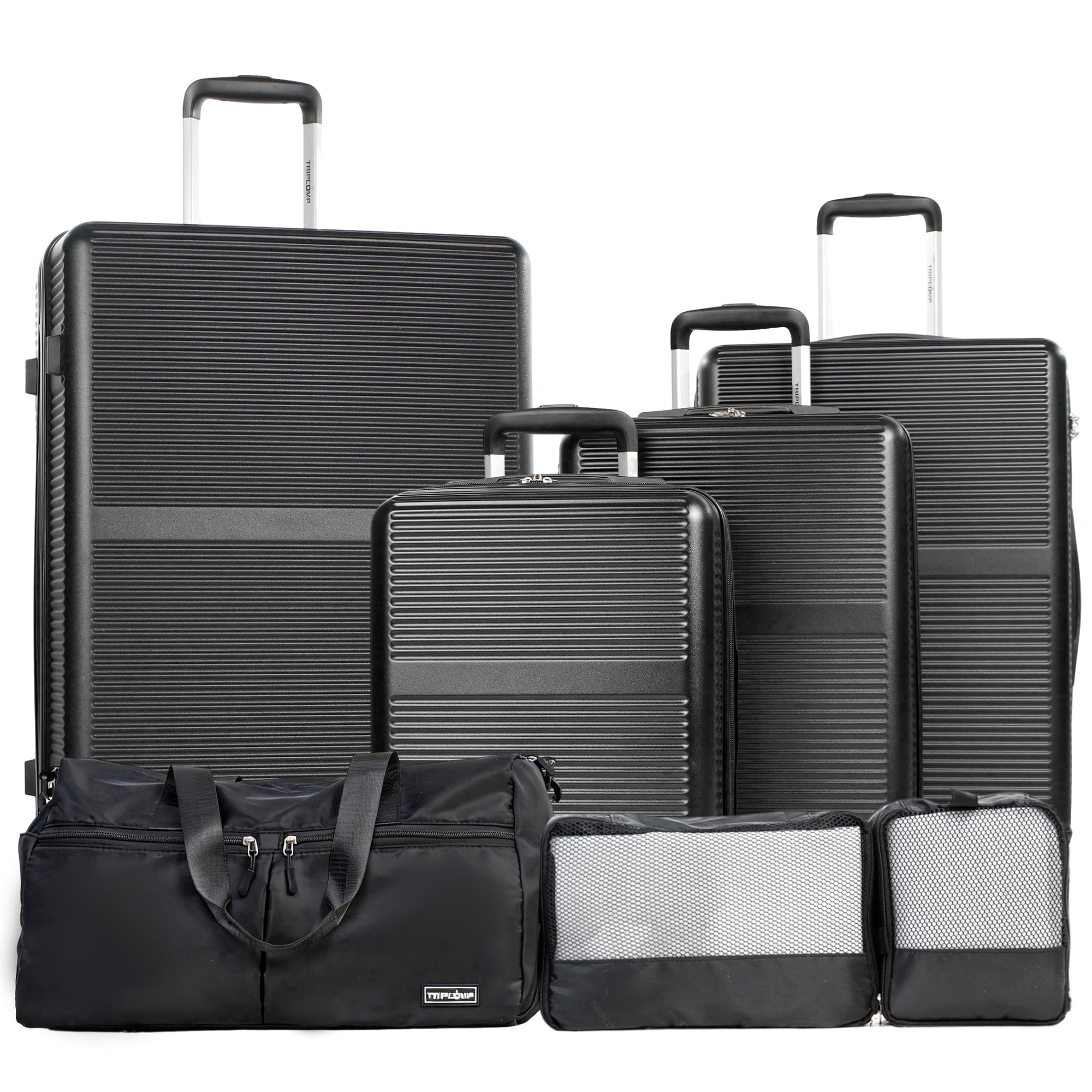Tripcomp 7-Piece Hardside Luggage Set, Lightweight Suitcase with Spinner Wheels, TSA Lock and Travel Bag,Black