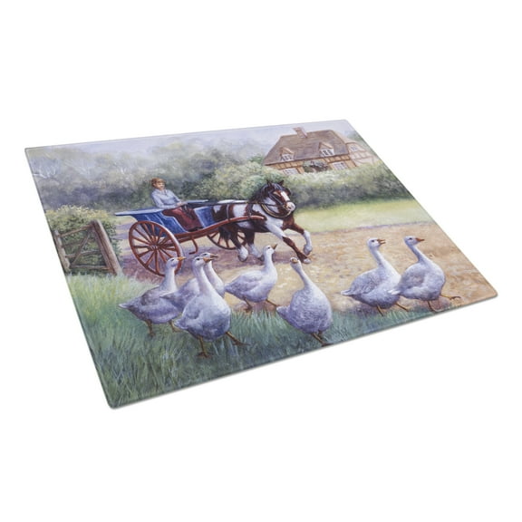 Caroline's Treasures BDBA0351LCB Geese Crossing before the Horse Glass Cutting Board Large, 12H x 16W, multicolor