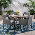 thumbnail image 2 of Baldwin Outdoor Acacia Wood and Wicker 5 Piece Dining Set with Cushions, Gray and Light Gray, 2 of 12
