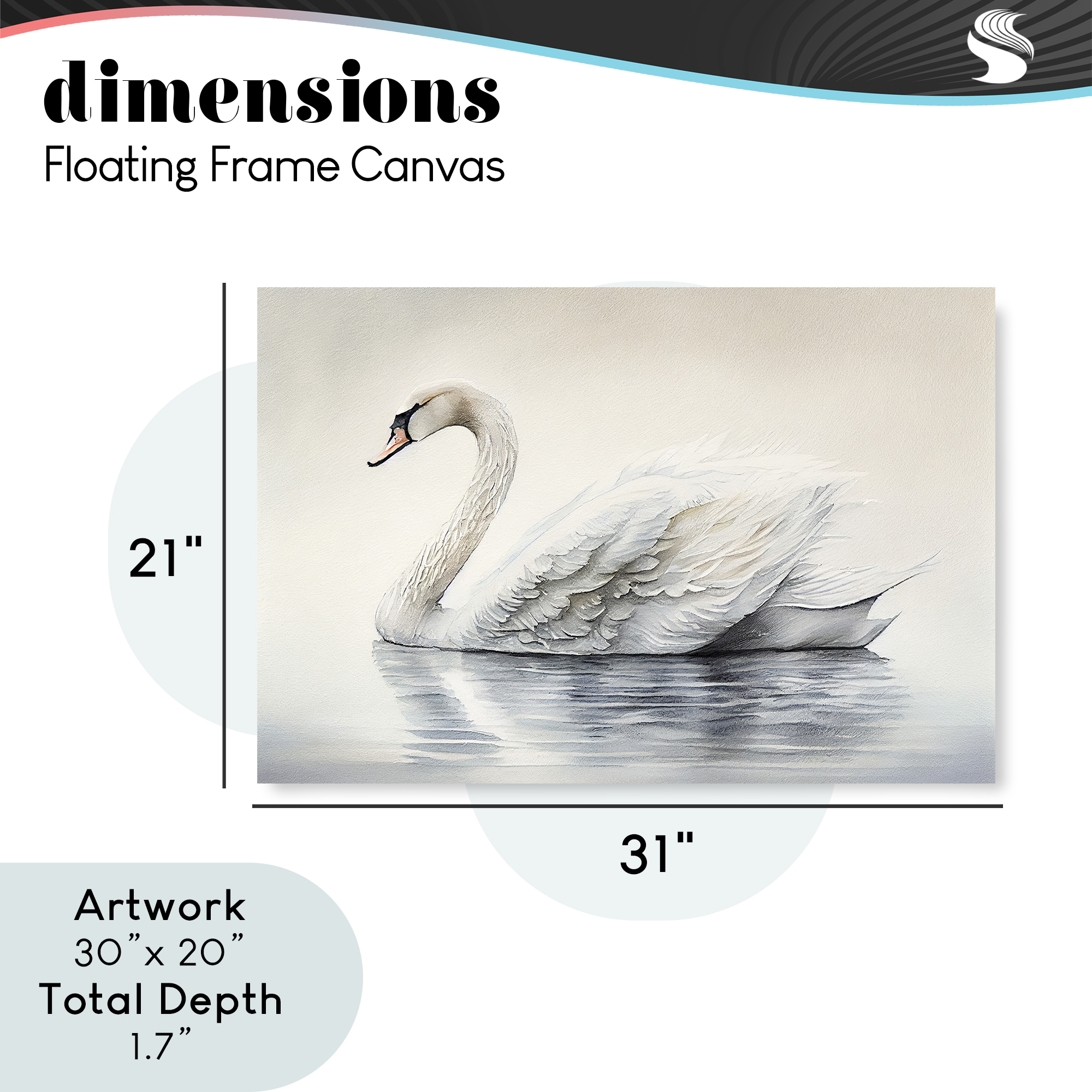 Elegant Floating Swan Gray Framed Floater Canvas Wall Art, design by Sasha