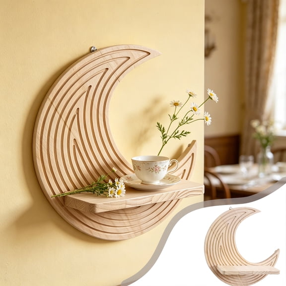 Bohemian Star Wall Shelf Wooden Floating Shelf Wall Mounted Storage Rack Decorative Display Shelf Flower Pot Holder Living Room Bedroom Entryway Home Wall Decor Organizer