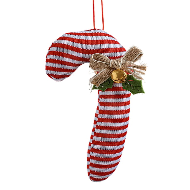 ZENGHUIJ Christmas Fabric Bow Bells And Candy Cane Tree Ornaments
