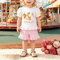 thumbnail image 2 of HCNTES Toddler Girl Outfit Lace Trimmed Cartoon Embroidered Bubble Sleeve Top With Giraffe Birthday Theme Set 2-Piece Set for Daily Wear Summer Girl Clothes, 2 of 9