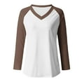thumbnail image 4 of AXXD Basic Cute Tops for Women Summer 2024 Ladies V Neck Loose Tops Casual Patchwork Color T-Shirts Long Sleeve Blouse, 4 of 4