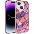 thumbnail image 2 of Compatible with iPhone 15 Plus Shiny Plating Marble Case with Detachable Glitter Paper for Women Men Fashion Luxury Electroplated Soft TPU Camera Protection Shockproof Phone Cover, Pink, 2 of 12