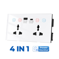 thumbnail image 2 of Tuya WiF Smart Socket USB Type-C Wall Outlet 4-in-1 Universal Electrical Power Plug Power Monitor Touch Switch White, 2 of 6