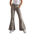 thumbnail image 2 of Bysome Girls Pants Leopard Print Elastic Waist With Pockets Flared Trousers Fashion Girls Pants Size 7-8 Years Light Gray, 2 of 5