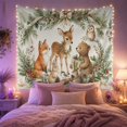 thumbnail image 2 of Woodland Animals Amidst Festive Evergreen Branches, Whimsical Watercolor for Nature Lovers, Forest Scene Art, Christmas Gift, Tapestry Wall Hanging for Living Room and Nursery, 2 of 7