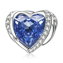 925 Sterling Silver September Birthstone Angel Wing Heart Charm for Bracelet Women Birthday Gift