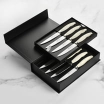 Henckels 8 Piece Forged Serrated Steak Knife Set with Gift Box, Off-White Handles