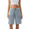thumbnail image 2 of Michellecmm Women's Knee Length Denim Shorts Loose Solid Color Low Rise Wide Leg Long Shorts with Pockets, 2 of 9