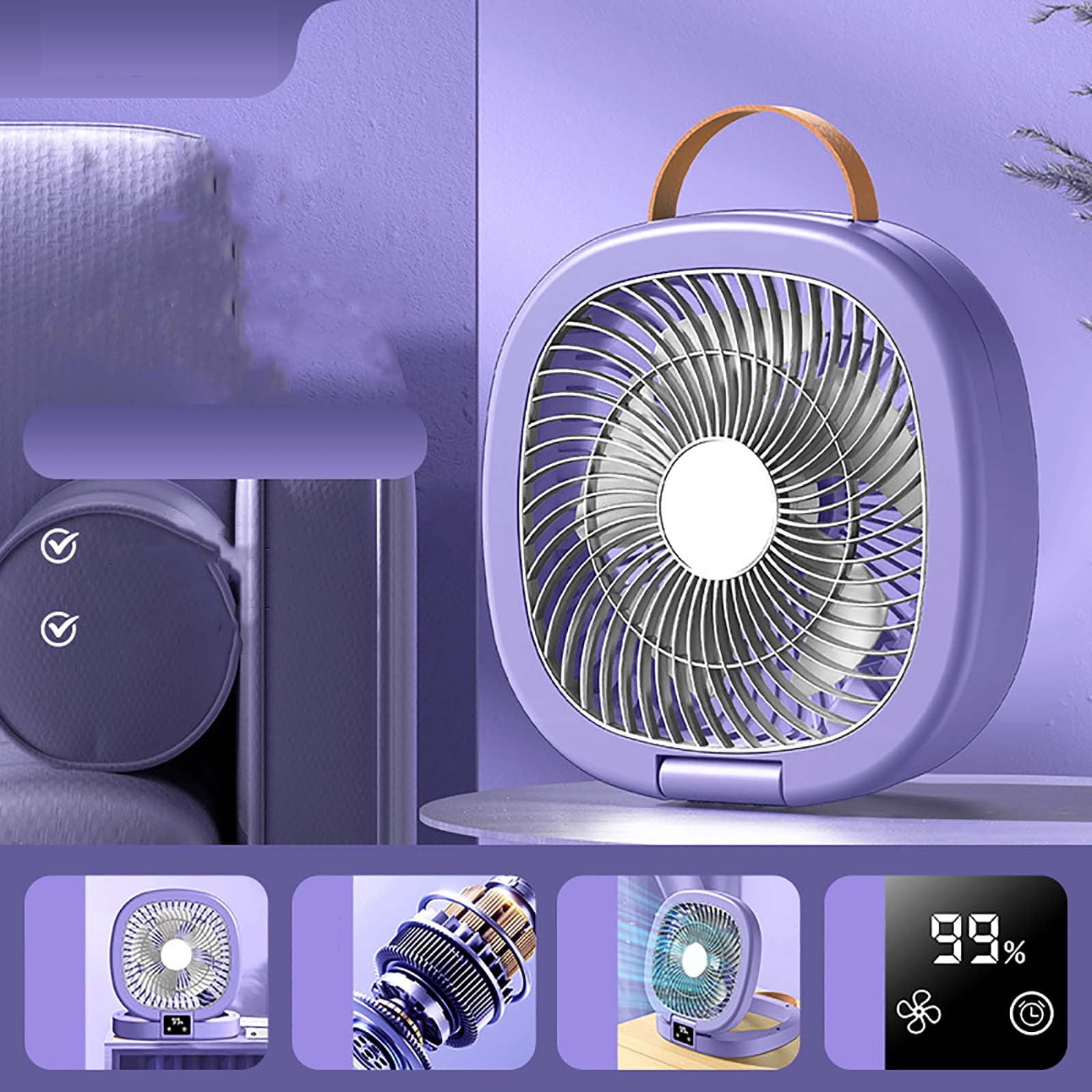 Foldable Desktop Fan With Digital Display And Timed Display Home USB ...