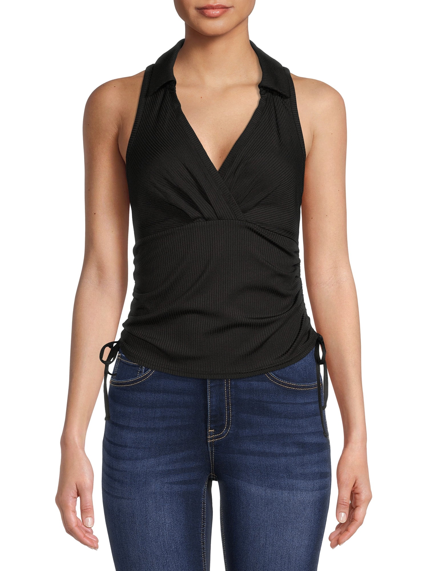 No Boundaries Juniors Surplice Sleeveless Polo Shirt