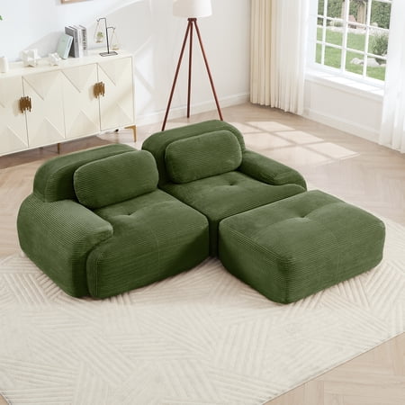 L-Shaped Sofa featuring 82' Green Fabric, Living Room