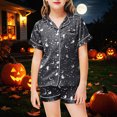 thumbnail image 2 of Cdudpw Halloween Pajamas Toddler Girl Print Halloween Pajama Set Short Sleeve Button Down Shirt Fall 2 Piece Outfits(A017-Grey), 2 of 5