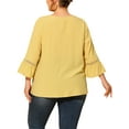 thumbnail image 3 of Agnes Orinda Women's Plus Size Lace Insert Tie Neck 3/4 Flare Sleeve Blouse 1X Light Yellow, 3 of 7