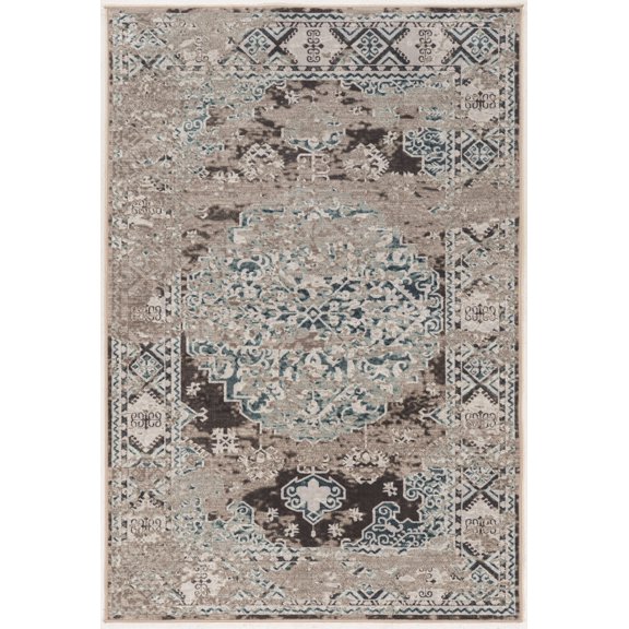 Linon Home Decor Vintage Area Rug or Runner Collection, Gray and Blue, 5' x 7.6'