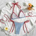 thumbnail image 5 of Minjewel Women's Split Sexy Bikini Set, Adjustable Tie Side & Back with Triangle Top & High Cut Bottom, Swimsuits for Women for Summer,Blue S, 5 of 6