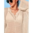 thumbnail image 5 of Attraco Swimsuit Cover up Hollow Out Women Drawstring Beach Dress Long Sleeves Crochet Tops Swim Bikini Bathing Suit Coverups Swimwear, 5 of 8