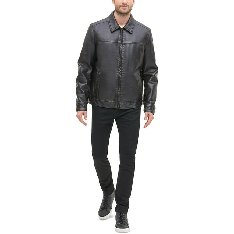 DARK BROWN Men's Faux Leather down Collar Jacket Small - Walmart.com