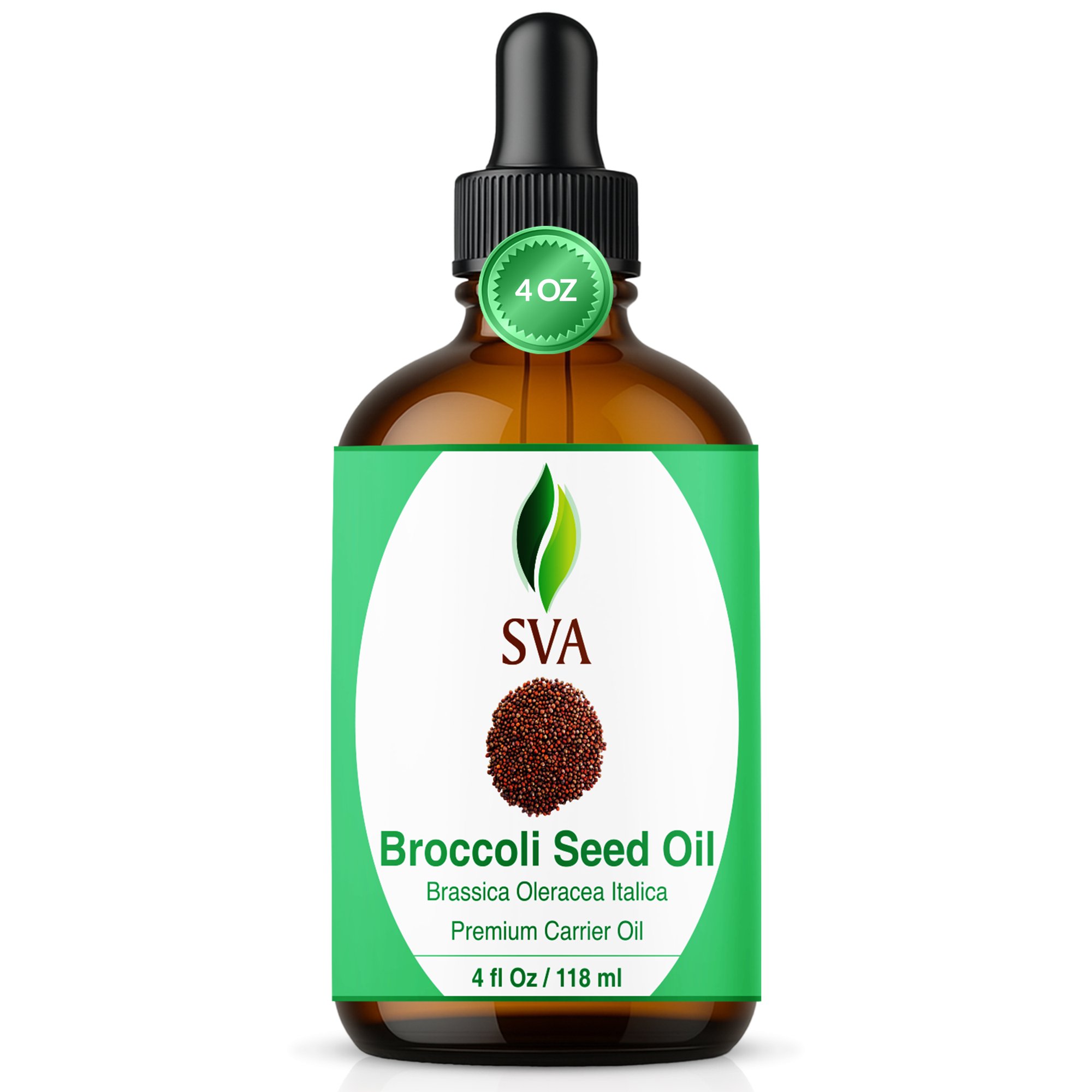 SVA Broccoli Seed Oil - 4 Fl Oz – 100% Natural Cold Pressed Broccoli Oil - for Face, Skin Care, Hair Care, Scalp Massage & Body Massage – Carrier Oil with Dropper