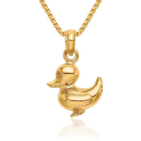 10K Solid Yellow Gold Mallard Duck Good Luck Bird Necklace Chain Pendant Charm