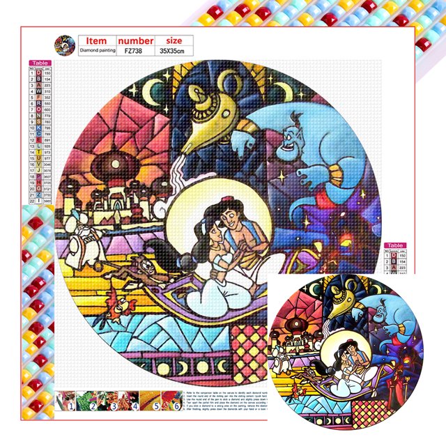 (FZ738) Lleno Diamantes Serie Dibujos Animados La Historia Aladdin Resina Cuadrada 35 * 35 CM
