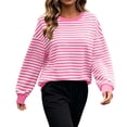 thumbnail image 4 of Perfectbot Women's Oversized Striped Crewneck Sweatshirt, Relaxed Fit Long Sleeve Pullover Fall Winter Top, 4 of 8