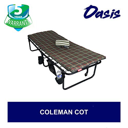 Coleman Deluxe Folding Cot - Portable, Heavy-Duty & Easy to Carry  Construction - Bonus Item Includes LED Flashlight, Side Storage Bags,  Bottle Holders 