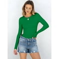 thumbnail image 4 of Women Long Sleeve Shirts Rib Knit Slim Fit Tops Fall Outfits Casual T-Shirt Underscrubs Layer Clothes Green XL, 4 of 8