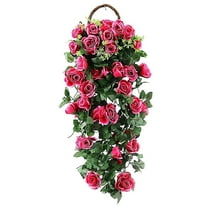 Artificial Rose Bouquet | Realistic Silk Flowers with Rattan Vine | Outdoor/Indoor Decorative Landscaping | 35-inch Hanging Basket Filler for Home & Garden