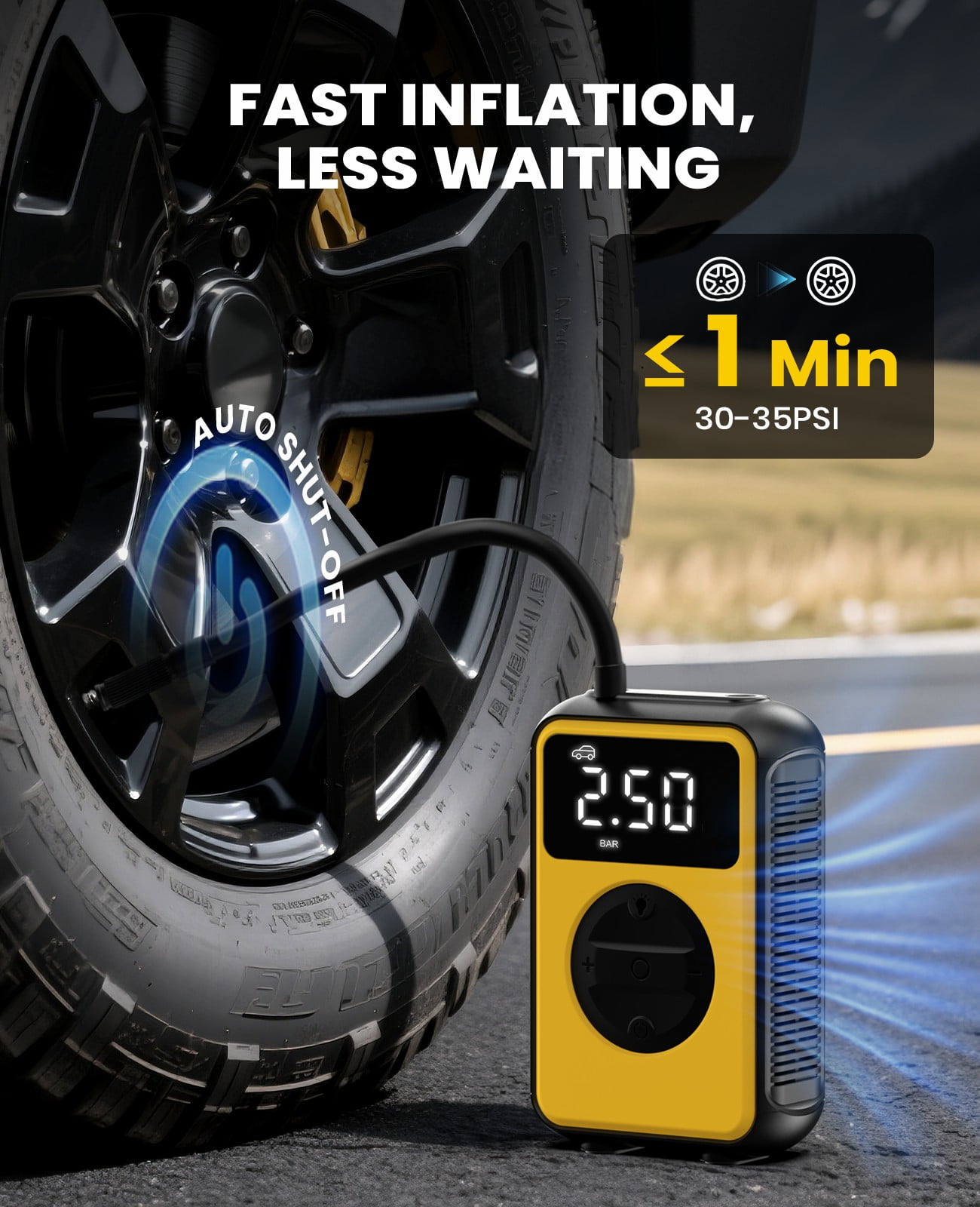 OSAIV 150PSI Tire Inflator & Air Compressor - Dual Mode (150PSI High Pressure / 4.0kPa Volume) for Car Tires, Bikes, Air Mattress, Inflatables - Fast Inflation Portable Pump
