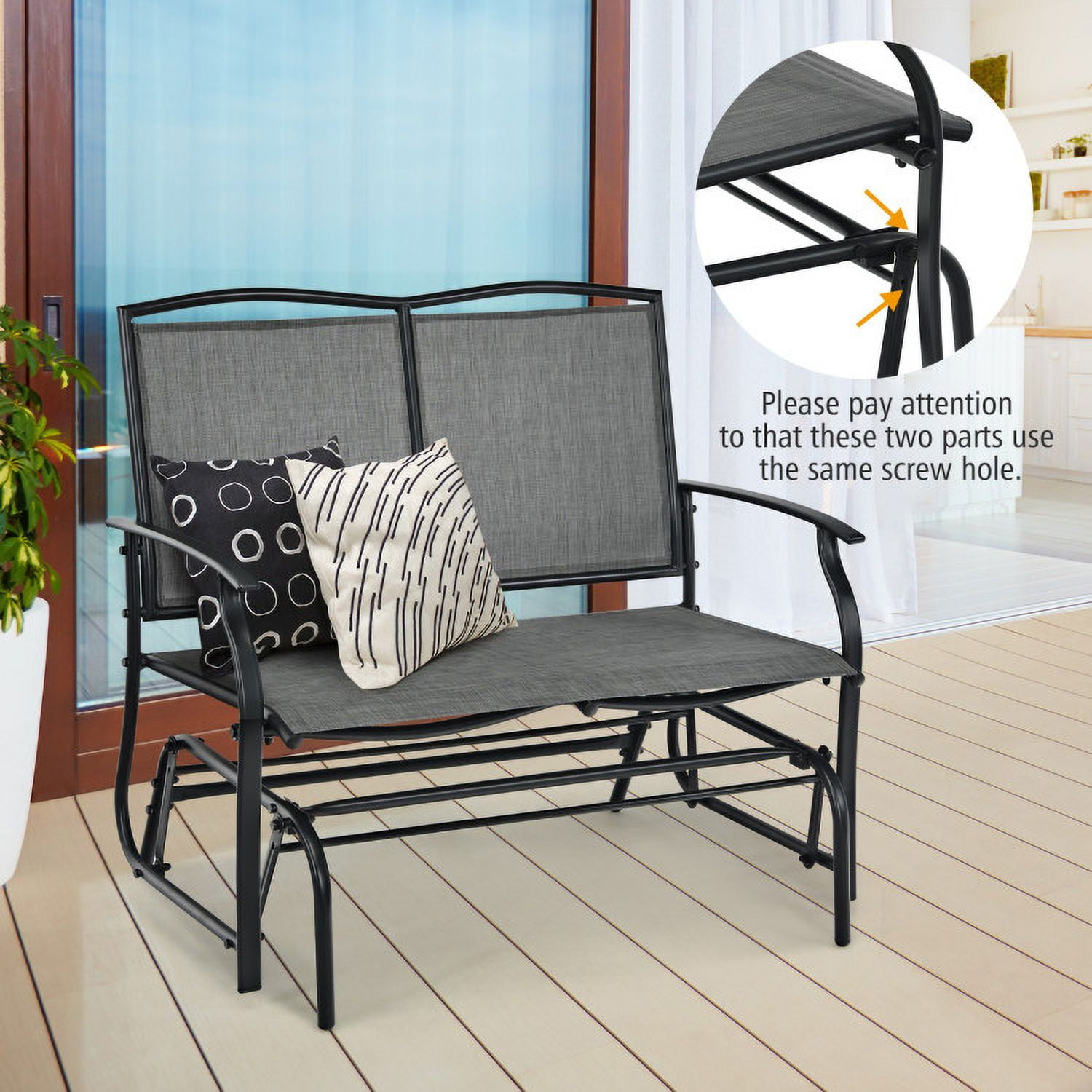 Aimee Lii Outdoor Double Chair, Patio Glider Bench, Porch, Backyard, Sturdy, Gray Aimee Lii Outdoor Double Chair, Patio Glider Bench, Porch, Backyard, Sturdy, Gray