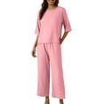 thumbnail image 6 of CQXIDFH Pajamas for Women Cotton Linen 2 Piece Set Breathable Top with Wide Leg Pants Loose Summer Wear Soft Comfy Pj Sets, 6 of 7