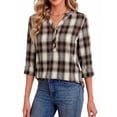 thumbnail image 3 of Fantaslook Womens Plaid Shirts Flannel Button Down Shirts Business Casual Long Sleeve Tops Dressy V Neck Blouses, 3 of 9