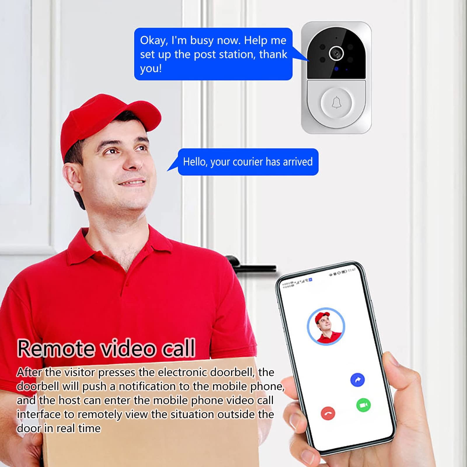 Xubinwww Smart Video Doorbell WiFi Camera With 2 Way Audio PIR Motion Detection Night Real Alerts Easy Installation Compatible With Alexa And Assistant Home Solution Smart Home Products Homekit Smart