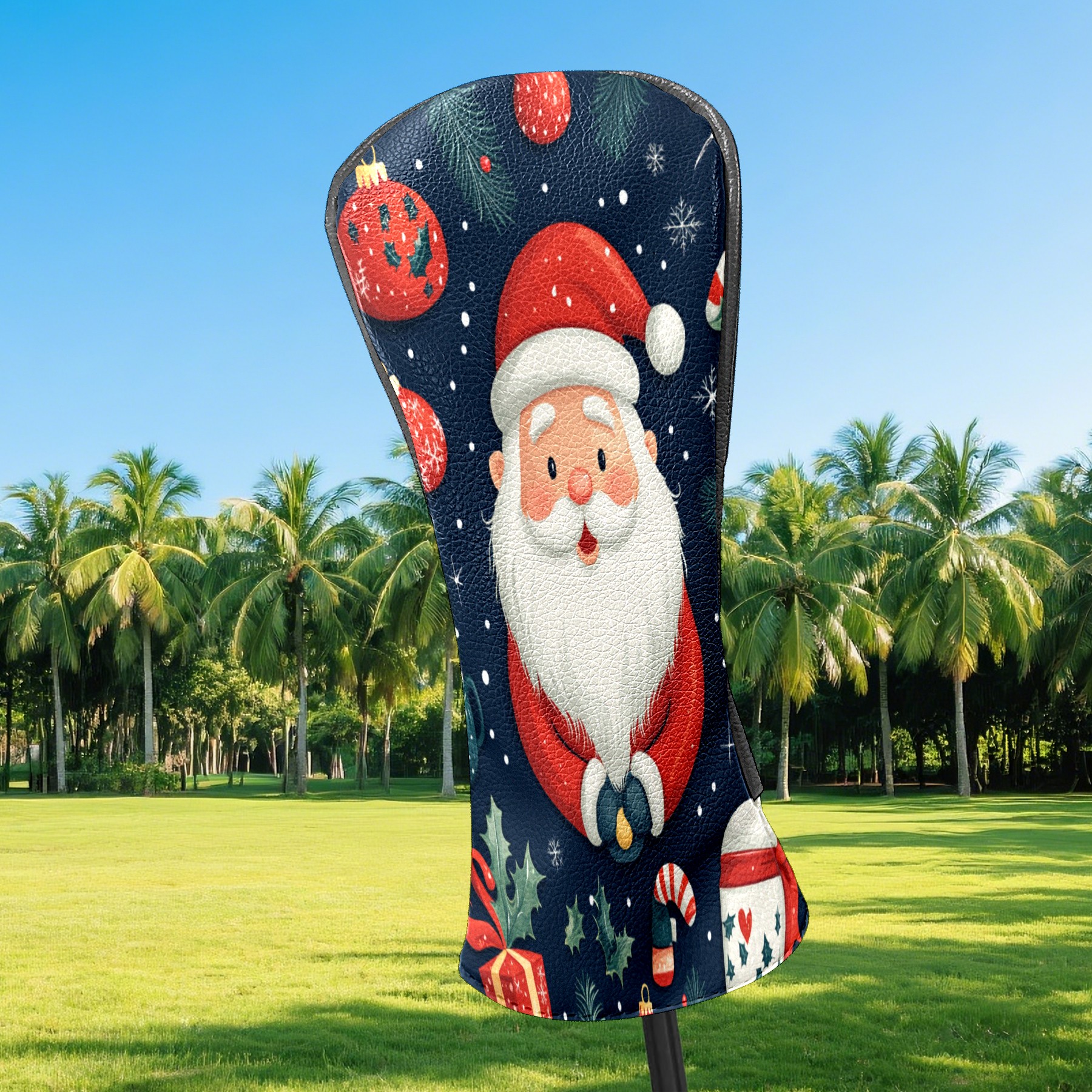 Golf Club Covers PU Leather Waterproof Head Covers for Fairway Woods Hybrids Santa Claus Unisex Fits Most Brands