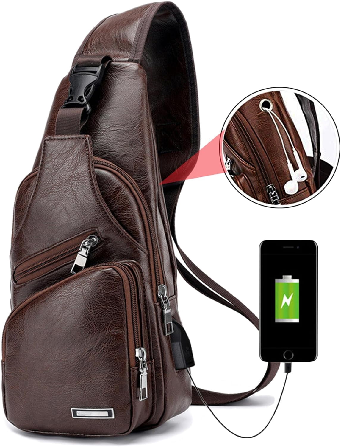 Men's Sling Bag Small Chest Crossbody Shoulder Bag with USB Charging Port