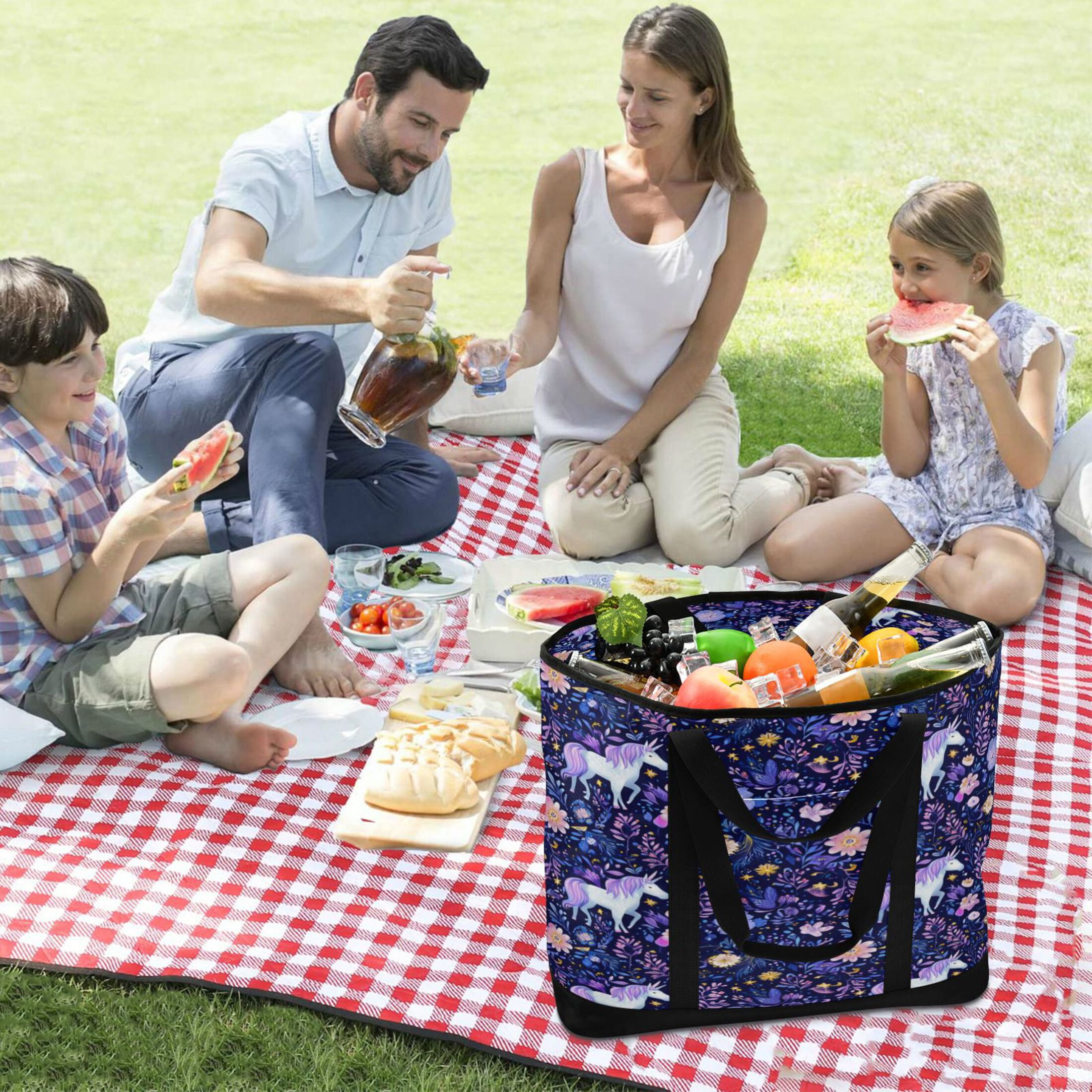 Extra-Large Wide Opening Design Capacity Hand-Held Ice Pack Thickened Insulation Layer For Long-Lasting Cold Retention For Outdoor Shopping Picnics And Camping Unicorns Stars and Moons