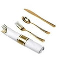 thumbnail image 5 of Tiger Chef Pre-Rolled Napkin and Cutlery Set - White Napkins and Gold Heavy-Weight Plastic Silverware with Napkin Band Set - 100-Pack, 5 of 9
