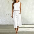 thumbnail image 4 of Gpaecead Women's Two Piece Set Sleeveless Crop Top & High Waist A Line Maxi Skirt Cotton Linen Casual Summer Vacation Outfit With Pockets White, 4 of 8