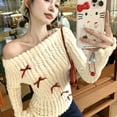 thumbnail image 5 of BUYISI Innovative Womens Long Sleeve Sweater with Stylish Bow and One Shoulder Cut White M, 5 of 9